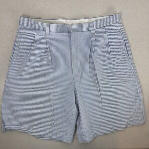 Cutter & Buck Golf Shorts‎ Blue White Striped Pleated Seersucker Men's Size 35